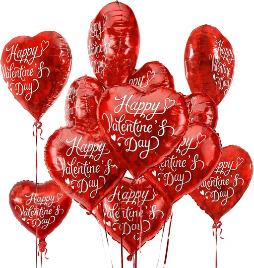 Valentine’s Day Balloon Party Pack – 30-Piece Red Heart Foil Balloons, 18-Inch “Happy Valentine’s Day” Romantic Decorations